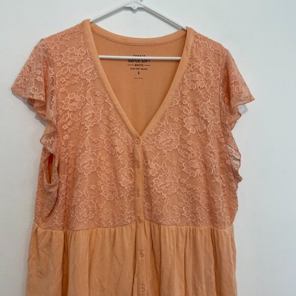 TORRID 3 Plus Size Super Soft V-Neck Lace Bodice Tiered Babydoll Top Peach Boho - Picture 4 of 16